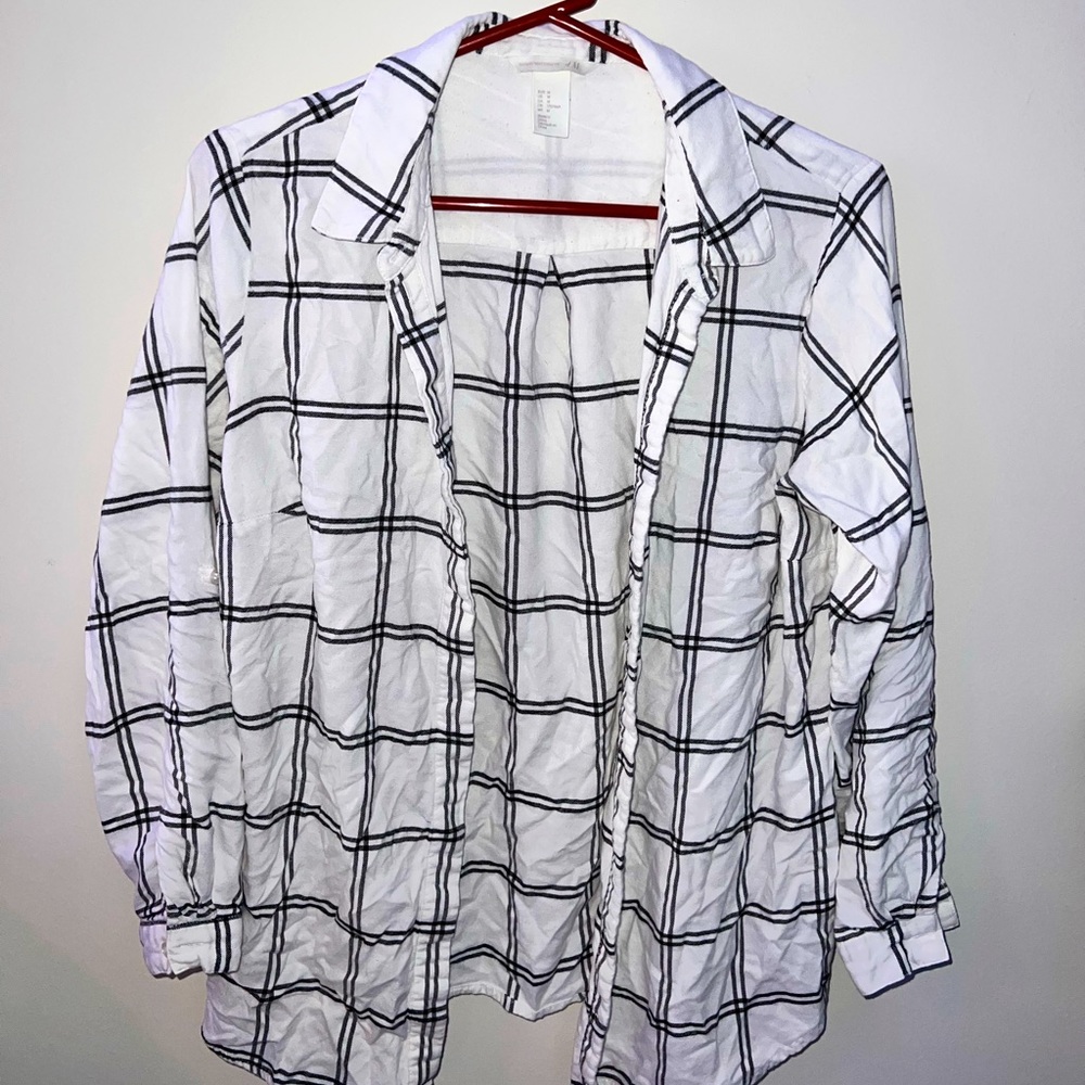 H&M Womens Flannel, black, white, medium